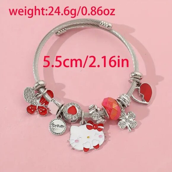 Hello Kitty Charm Bracelet Sanrio Rhinestone Heart Butterfly Emo Beads Trendy - Picture 3 of 3
